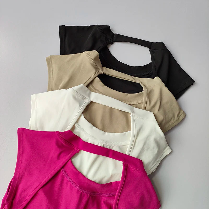 Sexy Short Backless Fixed Chest Pad Sports T-shirt Vest Women's Tight Fitting Quick Drying Slimming Yoga Suit Top Clothing