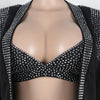 Beyprern Gorgeous Rhinestone Jacket Bra Top And Matching Shorts Set 3 Pieces Outfits For Women Sparkle Crystal Tracksuits Set