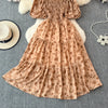 2024 New Summer Flower Print Long Dress Women Vintage Square Neck Ruched Chest Sash Bandage Sundress Party Vestidos