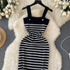 Striple 2024 Sexy Summer Knit Strap Dress Women Tank Elatic Waist Bodycon Sundress Female Beach  Backless Midi Dress