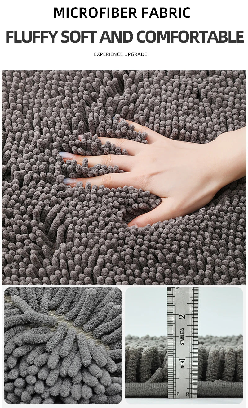 3-piece bathroom chenille floor mat, absorbent anti slip bathroom carpet, bathroom U-shaped foot mat, toilet lid, TPR anti slip