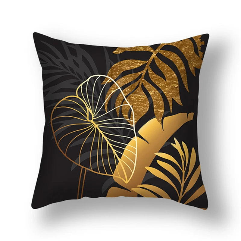 45x45cm gingko leaf polyester cushion cover black gold  waist pillowcase living room chair sofa home decoration
