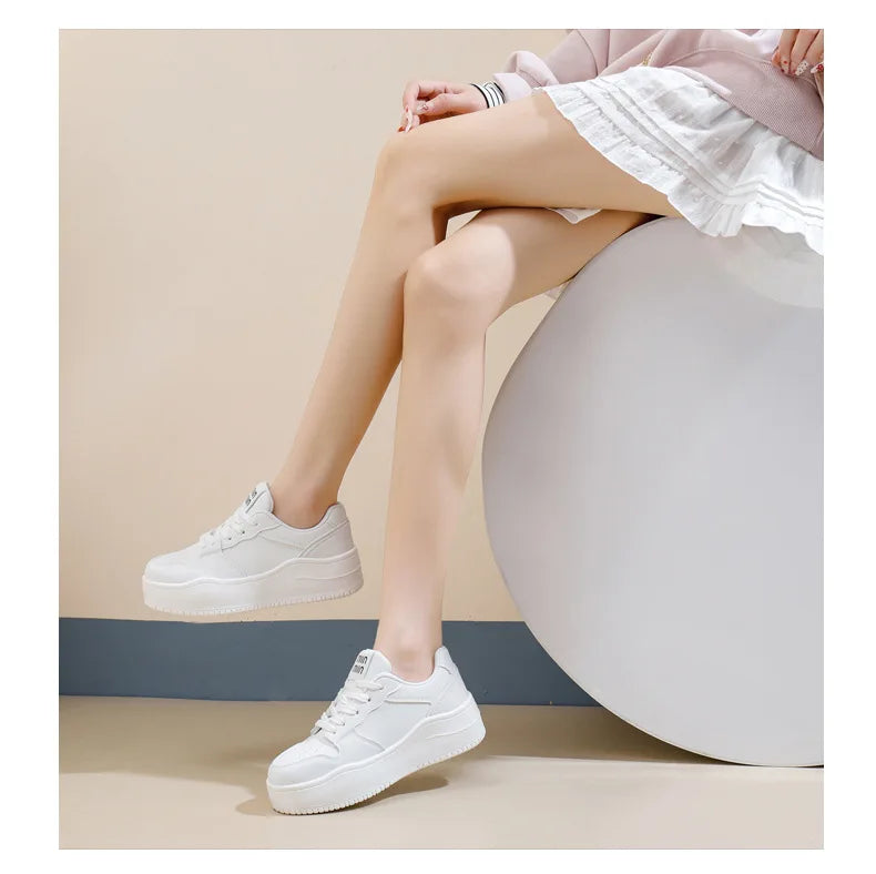 2025 New spring shoes for women green trainers platform lace up sneakers woman hip hop chunky sports shoes faux leather sneaker