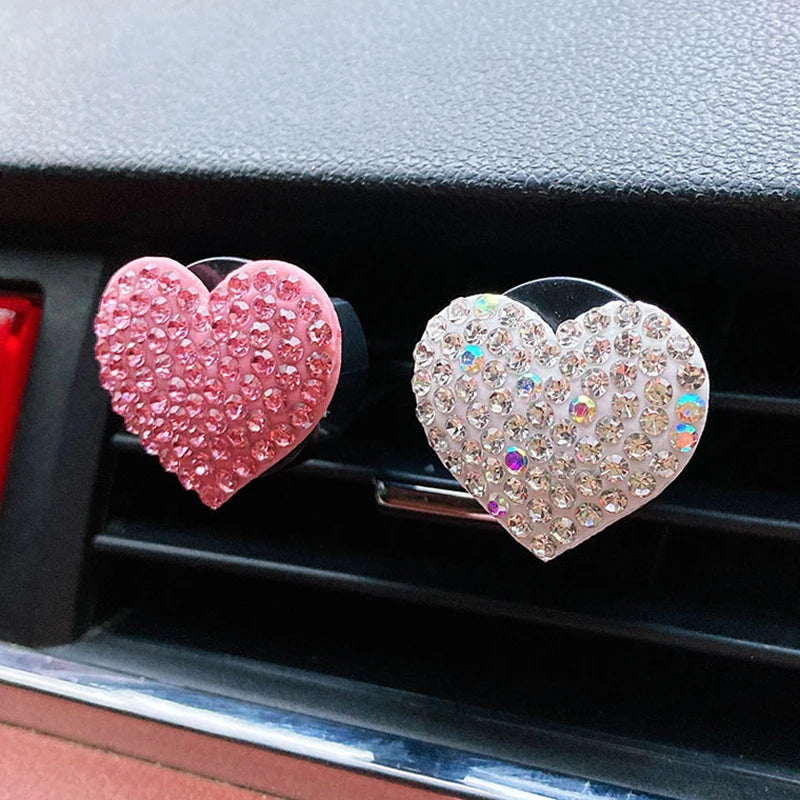 Heart-shaped Car Air Outlet Clip Creative Rhinestone Car Air Conditioning Air Outlet Perfume Decoration Clip Car Accessories
