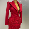 Sparkly Crystal Chains Pearls Long Sleeve Mini Dress 2025 Women Birthday Evening Party Nightclub Outfit Singer Wedding Costume