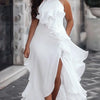 Lemongor Wedding Bridesmaid White Dress 2025 New Sleeveless Layered Ruffled Solid Color Split-Side Elegant Party Evening Dresses