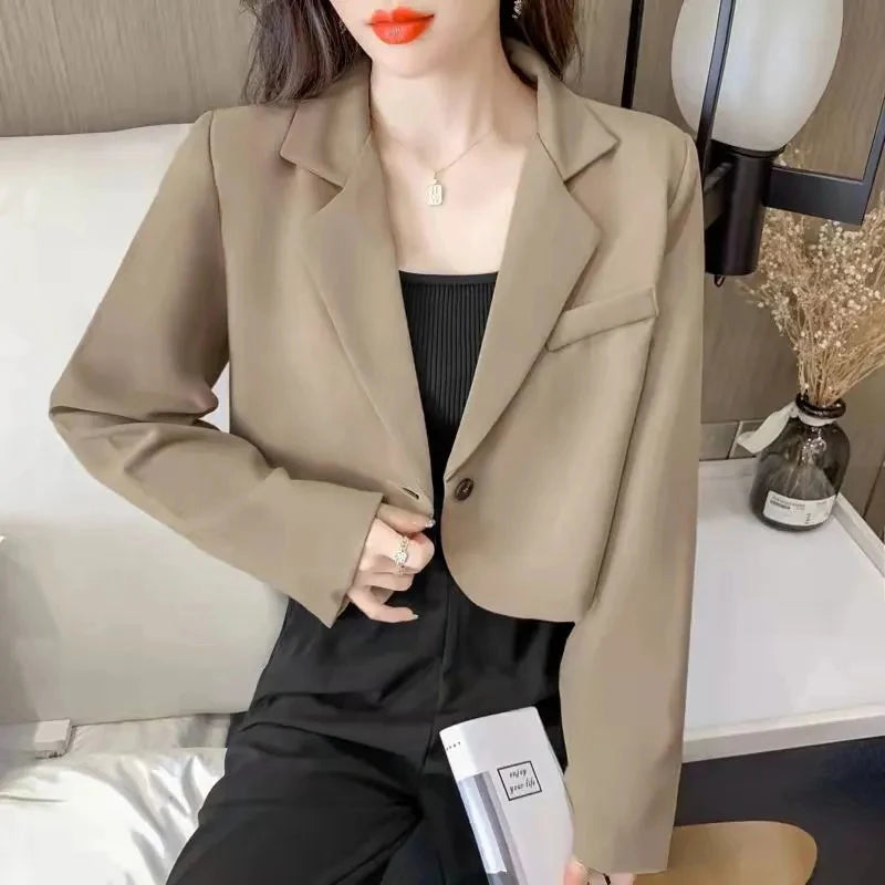 Cropped Blazers for Women 2024 New Korean Fashion Long Sleeve Button Up Suit Jacket Woman Elegant All Match Office Blazer Female