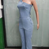 Flare Denim Pants Full Length Women Jeans One Piece Overalls Spliced Solid Jumpsuits Loose Pockets High Waist Basics Washed
