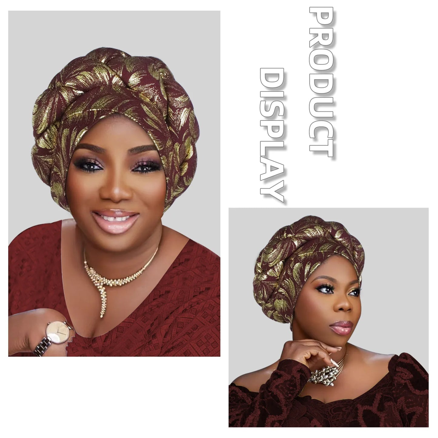 Gold Stamping Fabric Turban Cap for Women Braids Headwrap Bonnet Lady Head Cover Muslim Hat African Female Headgear