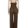 Beyprern Women's Patchwork Spaghetti Straps Knitted Wide Legs Jumpsuits One Piece Outfits Night Clubwear Female Workout Overalls