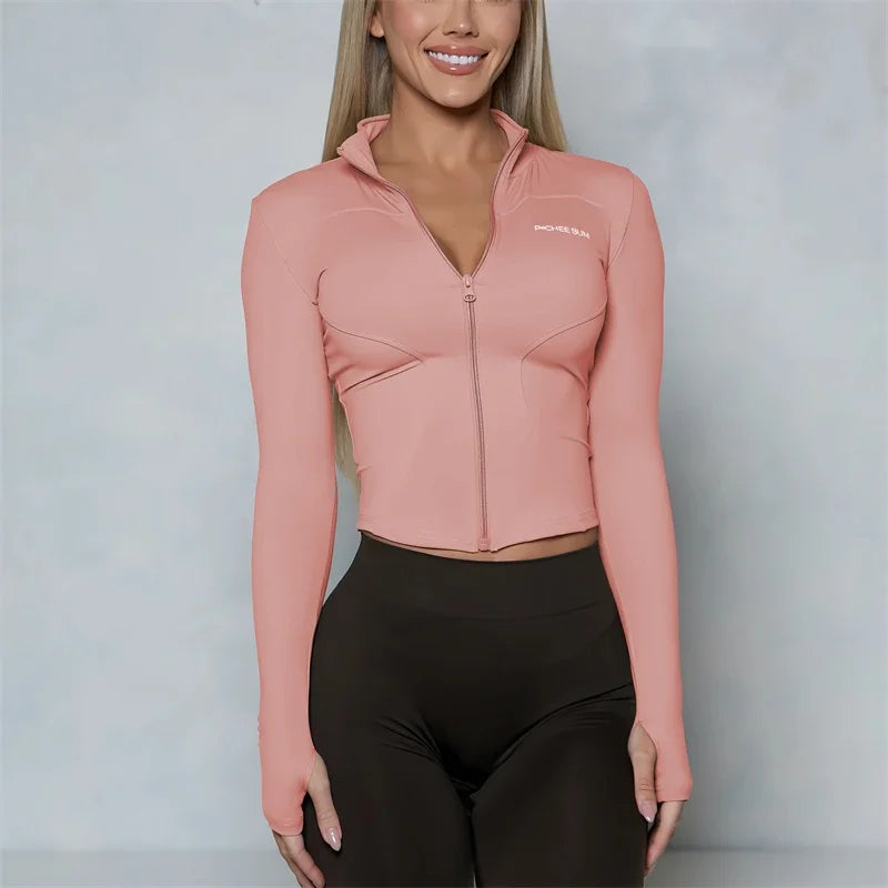 Women BUM New Sculpting Jacket Running Elasticity Yoga Jacket Slim Top Coat Women's Sports Jacket Gym Long Sleeves Women Zipper