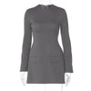 Hugcitar 2024 Spring O Neck Long Sleeve Solid Patchwork Zip Up Sexy Bodycon Mini Dress Women Fashion Outfits Birthday Party Y2K