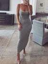 SIBYBO Ribbed Spaghetti Strap Cotton Dress Women Sleeveless O-Neck Summer Dress Solid Backless Long Party Dress