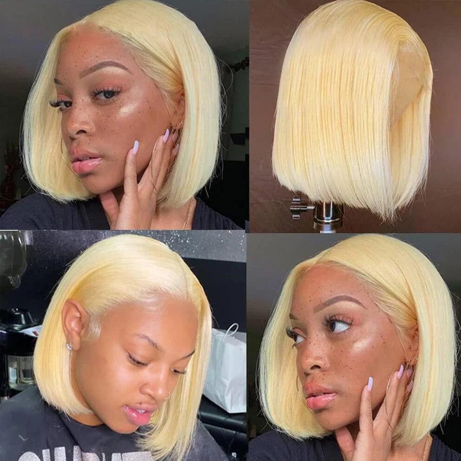 613 Honey Blonde Colored Human Hair Wigs For Women Human Hair Remy Brazilian Cheap Straight Short Bob Wig 8 10 12 14 16 Inch