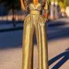 Bonboho Women's Solid Color Jumpsuit Deep V-neck Three-Quarter Sleeves High Waist Wide Leg Oe-piece Suit Summer Casual Jumpsuits