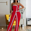 Wishyear Irregular Off Shoulder Sleeveless Strapless Jumpsuits Women Button Patchwork Wide Leg Pants Evening One Piece Outfits