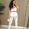 Fashion Women's Set Tunic Crop Top and Flare Slit Hem Mesh Patchwork Pants 2024 Street Two 2 Piece Sets Outfit Tracksuit