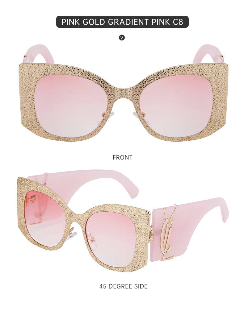 Oversized Cat Eye Sunglasses Women 2024 Luxury Brand Designer Punk Round Sun Glasses For Ladies Trendy Big Frame Eyewear UV400