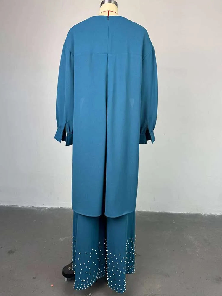 Spring Clothes for Women 2 Piece Sets Women Outfit Lantern Sleeves Suit with Wide Pants and Top High Street Ladies Elegant Sets