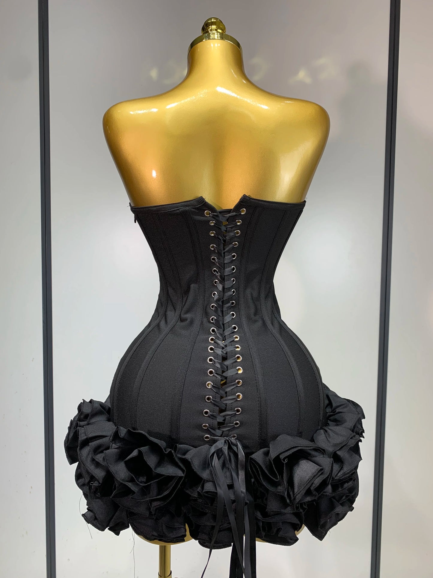 Women Sexy Strapless Flower Prom Gown Mini Dress Celebrity Red Carpet Fashion Evening Party Celebrate Birthday Club Dresses