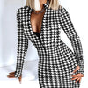 Sexy Long Sleeve Bodycon Mini Dress Women Autumn 2023 Fashion Deep V Neck Print Club Outfits Party Dresses Casual Robe Femme