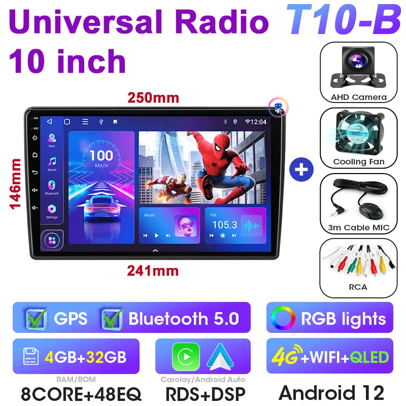 Universal 7 9 10″ 2 din Android 12 Car Radio Multimedia Video Player For Nissan Kia Honda Toyota Volkswagen 4G DSP Carplay Auto