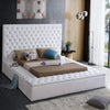 Bliss Collection Modern Contemporary Velvet Upholstered Bed with Deep Button Tufting and Storage Compartments White Queen