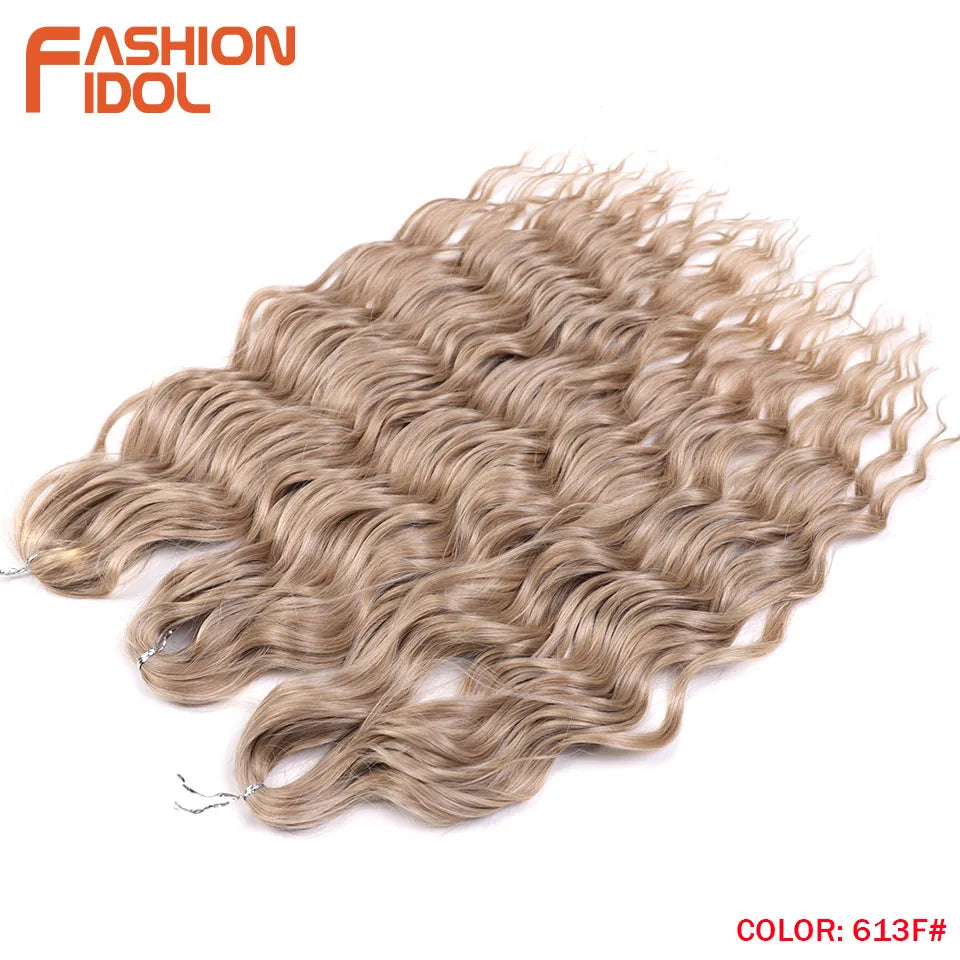 FASHION IDOL 24 Inch Synthetic Hair Water Wave Braiding Hair Extensions Ombre Rainbow color Deep Wave Curl Twist Crochet Hair