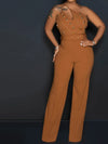 Women Jumpsuits Sexy One Piece Sleeveless Slim Fit Overalls Backless Wide Leg Long Pants Tight Waist Belt Rompers Elegant Splice
