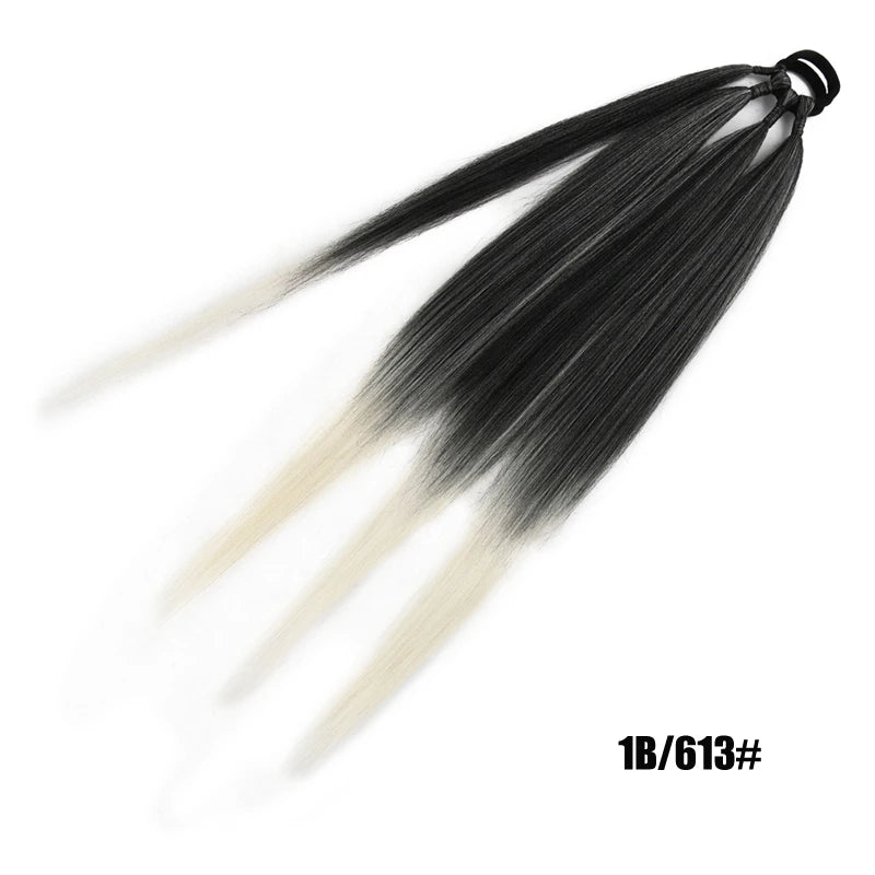 Ponytail Extensions Synthetic Boxing Braids Wrap Around Chignon Tail With Rubber Band Hair Ring 26 Inch Brown Ombre Braid DIY