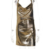 Sexy Sparkly Dress Halter V Neck Cami Mini Bodycon Club Party Dress Glitter Sleeveless High Slit Dress