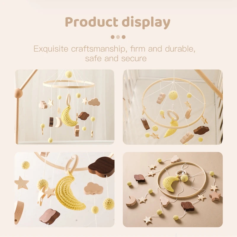Crib Mobile Bed Bell Wooden Baby Rattles Soft Felt Cartoon Animal Bed Bell Newborn Music Box Hanging Toy Crib Bracket Baby Gifts