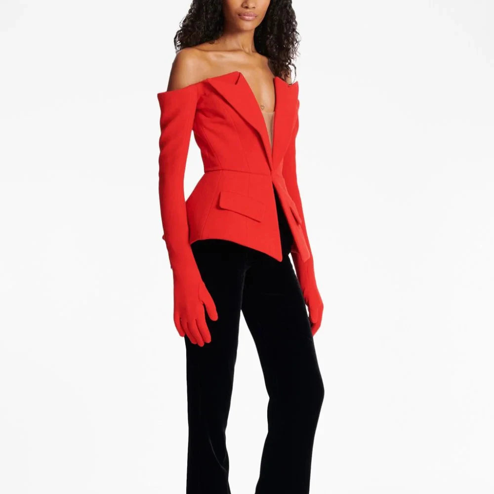 TWOTWINSTYLE Solid Designer Slimming Blazers For Women Slash Neck Long Sleeve Off Shoulder Temperament Coats Female Fashion New