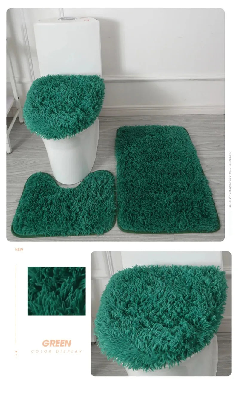 3PCS/set Solid Color Home Carpets Toilet Lid Cover Rugs Kit Non-slip Foot Mat for Bathroom Floor Bath Rug Foot Mat