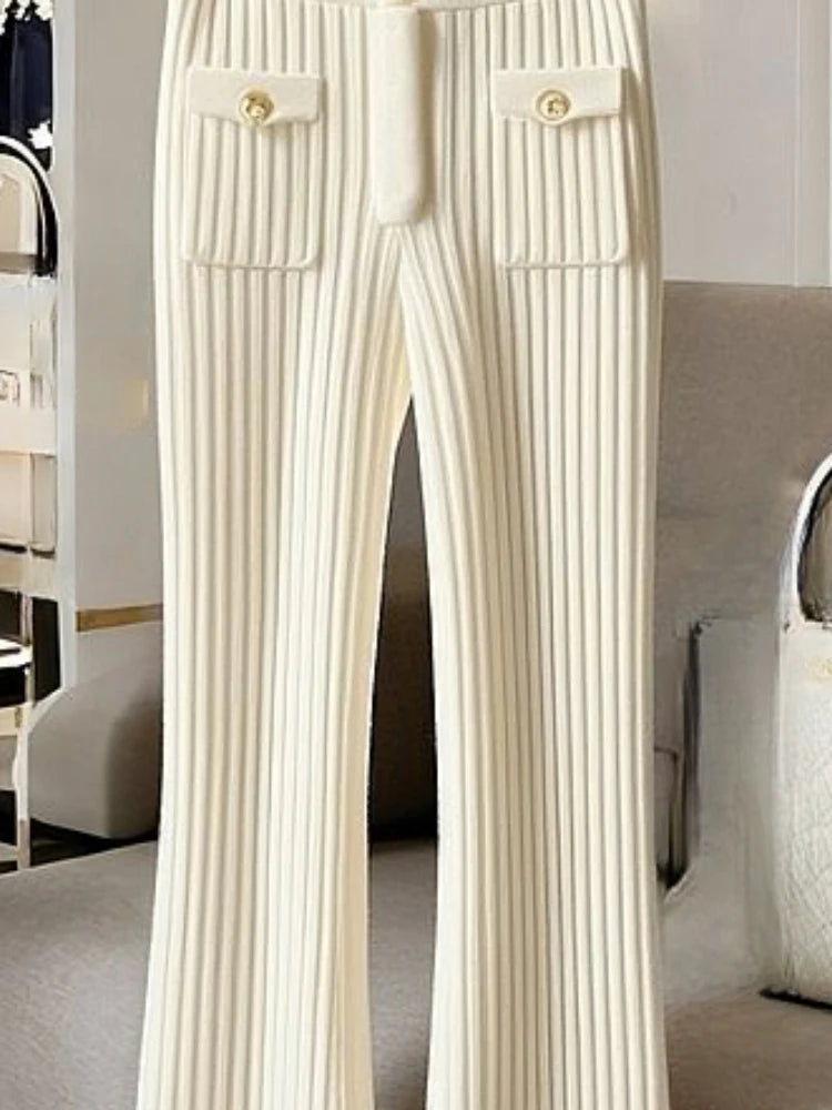 2025 New Bottoms Fashion Flare Pants for Women High Waist Slim Fit Knitted Trousers Korean Casual Pantalon Femme Y2k Clothing