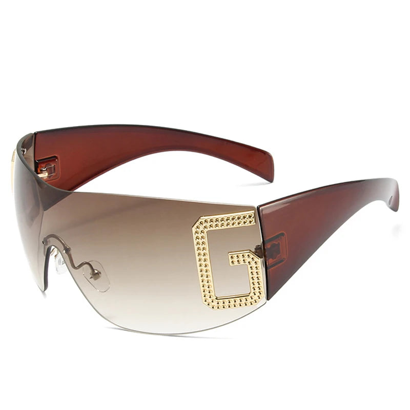 2024 New Oversized Rimless Sunglasses Women Fashion One-Piece Shield Sun Glasses For Female Streetwear Y2k Sunglass Ladies UV400