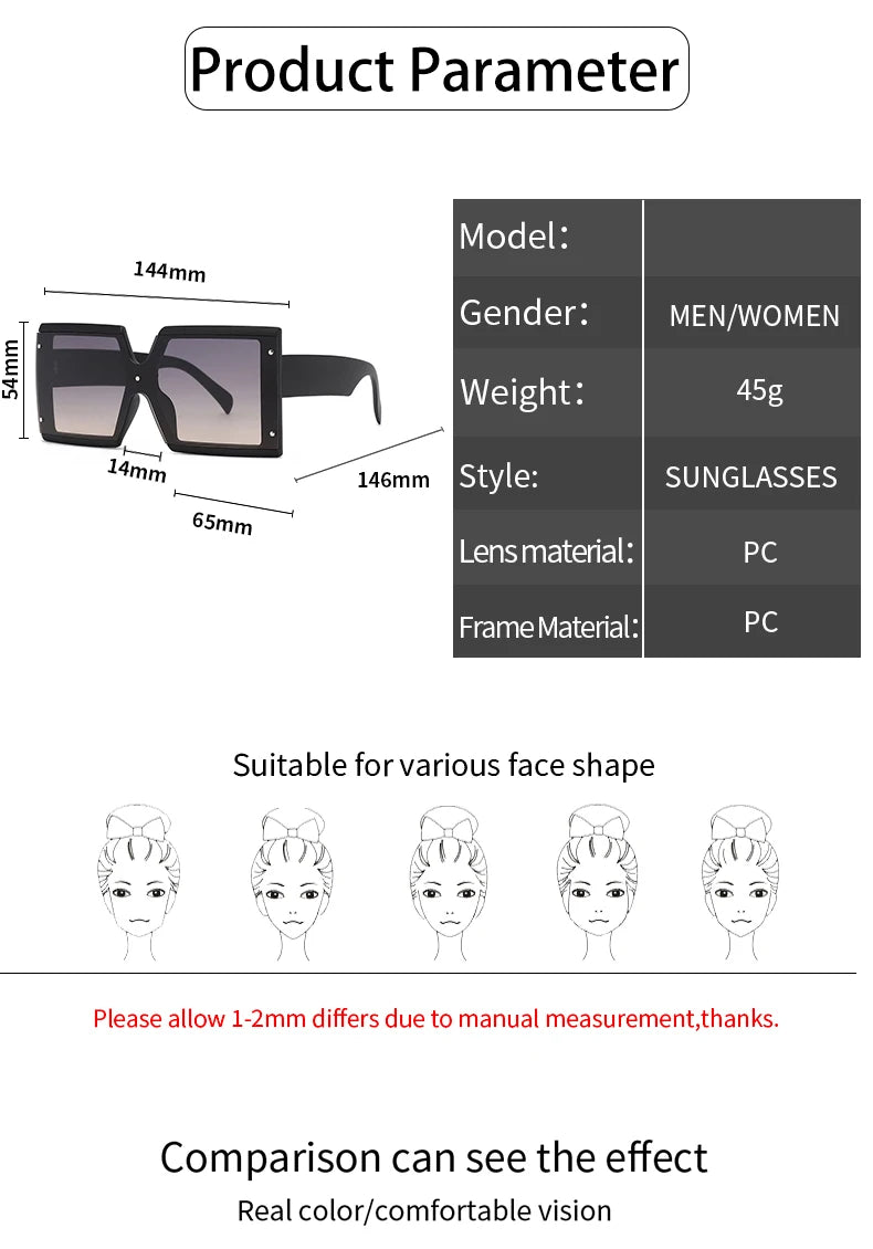 KAMMPT Square Oversized One-pieces Sunglasses Men Women Trendy Gradient Goggle Eyewear Fashion Luxury Brand Design Sun Glasses