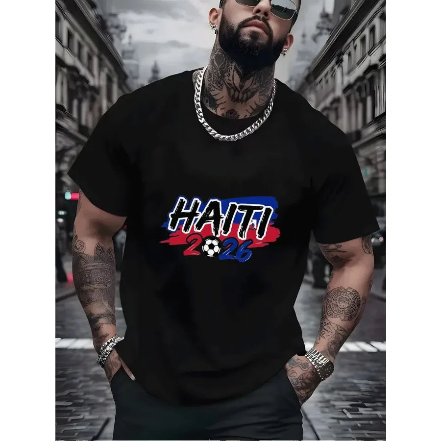 【New Arrival】Men Haiti 2026 Soccer Fan T-Shirt Red Short Sleeve Crewneck Tee Haitian Football Flag Inspired Tops