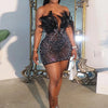 Znaiml Sexy Feathers Rhinestones Backless Diamond Sheer Mesh Bodycon Dresses for Woman Rave Club Birthday Party Night Vestidos