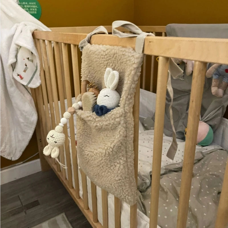 New Thick Plush Baby Crib Hanging Storage Bag Portable Double Pockets Newborn Cot Toy Organizer Bag Bed Headboard Storage Pouch