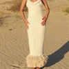 Fashion Yellow Tassel Knitted Sling Midi Dress for Women 2024 Sexy Backless Sleeveless Summer Beach Party Lady Robes