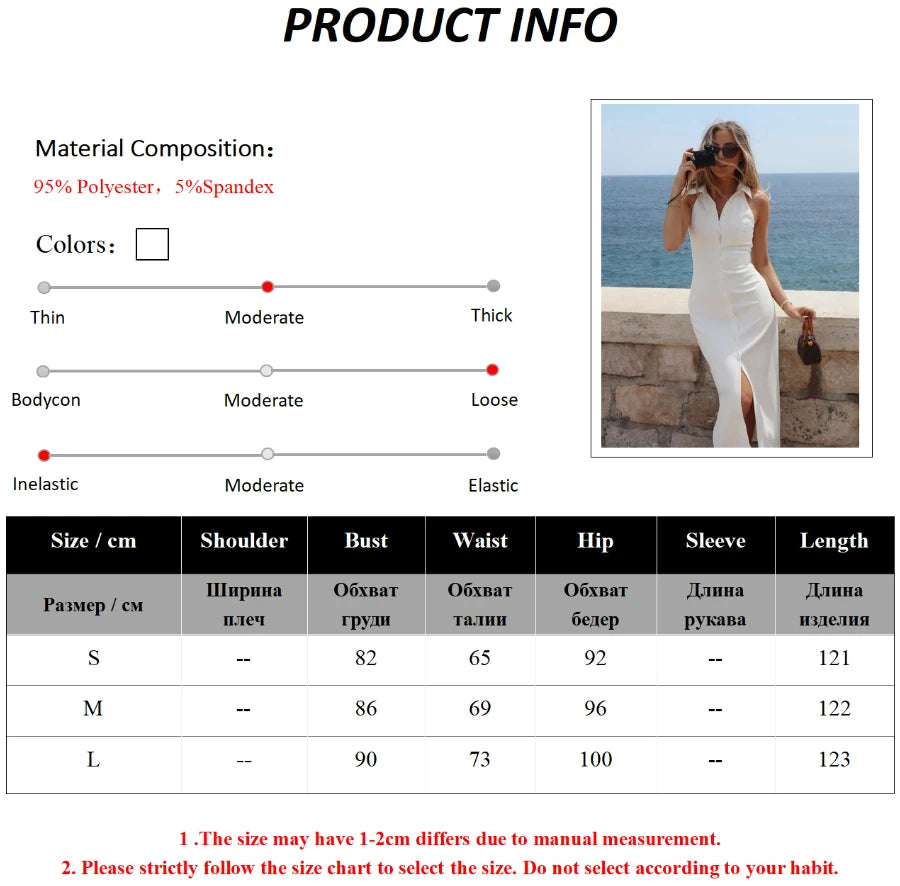 Bornladies Summer Sleeveless Single Breasted Dress Fashionable Ladies Slim Fit Collar Solid Color Long Dresses Women's Clothing