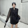 Fashion Hollow Out Mesh Patchwork Blazer for Women Y2K Korean Chic Net Long Sleeves Loose Black Coat Gothic Casual Suit Jacket