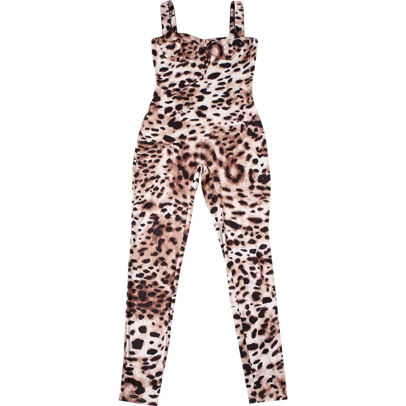 Leosoxs Sexy Jumpsuit Women Sleeveless 2025 Sexy Trend Leopard Print Sleeveless Street Fit Stretch Activity Workout Overalls