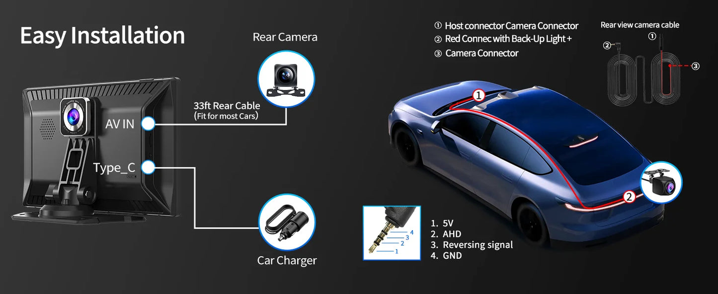 9'' Imagebon A8Pro ADAS Wireless Carplay & Android Auto Dash Cam 4K Rearview Camera 24h Park Monitor GPS Navigation Car DVR