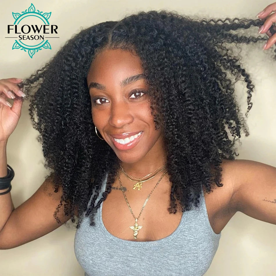 Afro Kinky Curly Clip ins Hair Extensions Human Hair Seamless PU Clip in Hair Skin Weft 7pcs /set 120g Full Head for Balck Wome