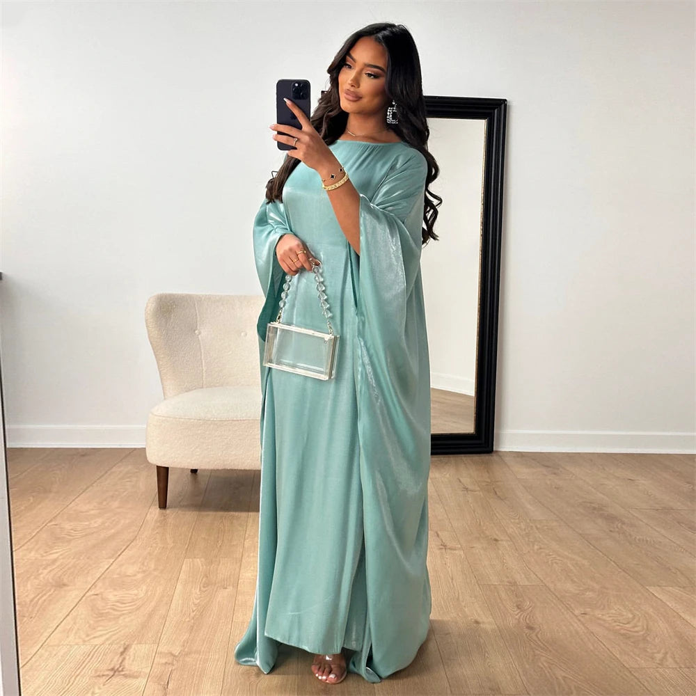 Batwing Butterfly Sleeve Satin Khimar Abaya Dubai Muslim Maxi Dress Kaftan Abayas For Women Kebaya Caftan Robe Femme Vestidos