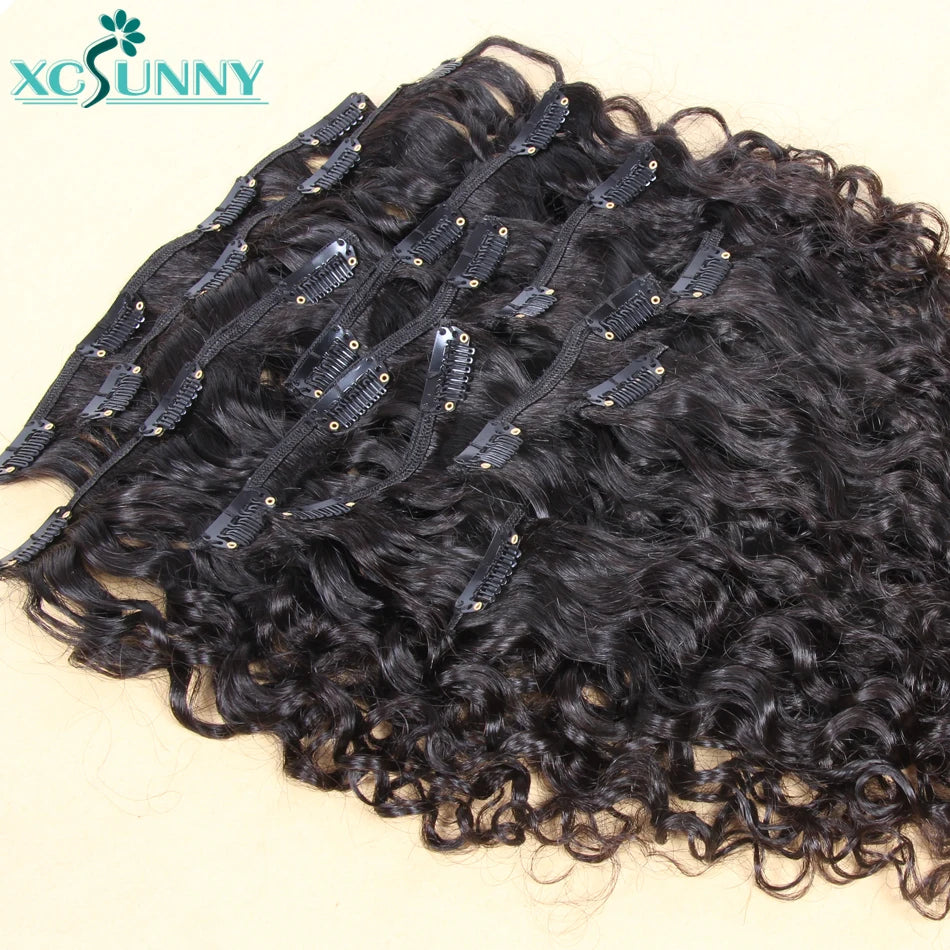 Seamless PU Clip In Hair Extensions Human Hair Water Wave Burmese Weft Clip Ins Extensions Curly 100g/120g/200g/240g