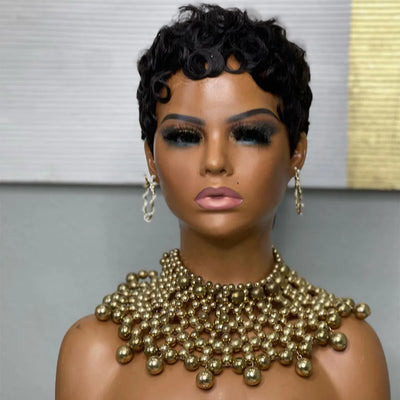 Curly Pixie Cut Wigs Short Human Hair Wig for Black Women Natural Black Wave Bob Glueless Wig Remy Hair Full Machine Made Wig