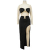 Women Two Piece Set Solid Color Breast Wrap Top and Irregular Slit Long Skirt Suit Lady Streetwear Mini Skirt Club Party Outfits